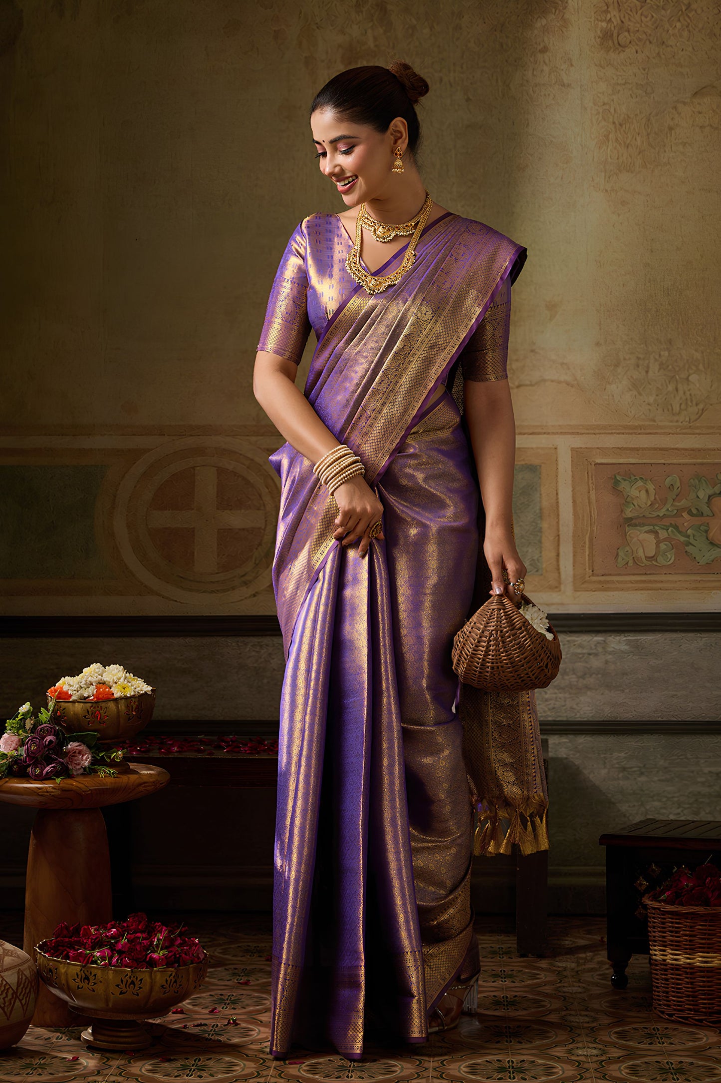 Grateful Purple Kanchivaram Silk Jacquard Work Saree for Women