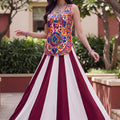 Stylish Maroon and White Rayon Embroidered Indo Western Lehenga Choli for Navratri