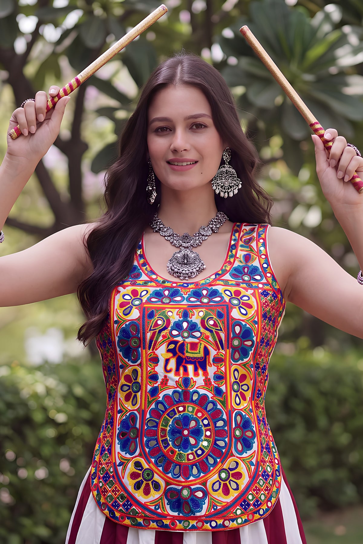 Stylish Maroon and White Rayon Embroidered Indo Western Lehenga Choli for Navratri