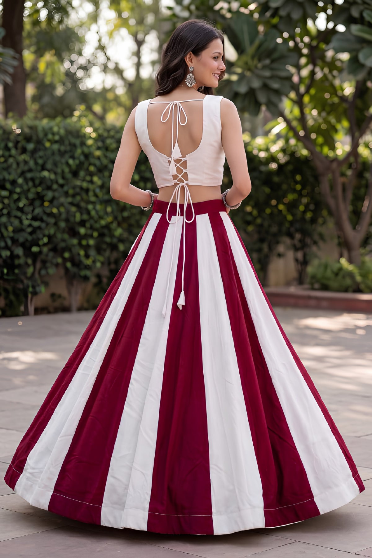 Stylish Maroon and White Rayon Embroidered Indo Western Lehenga Choli for Navratri