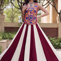 Stylish Maroon and White Rayon Embroidered Indo Western Lehenga Choli for Navratri