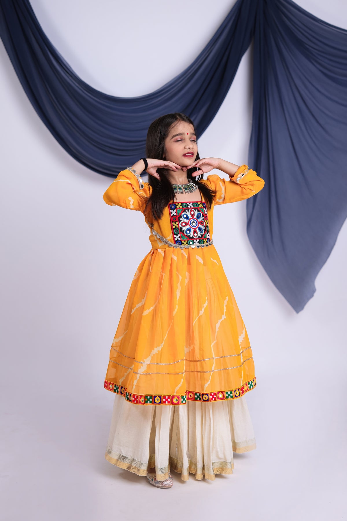 Stylish Yellow Cotton Bandhani Print Indo Western Lehenga Choli for Girls with Dupatta