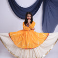 Stylish Yellow Cotton Bandhani Print Indo Western Lehenga Choli for Girls with Dupatta