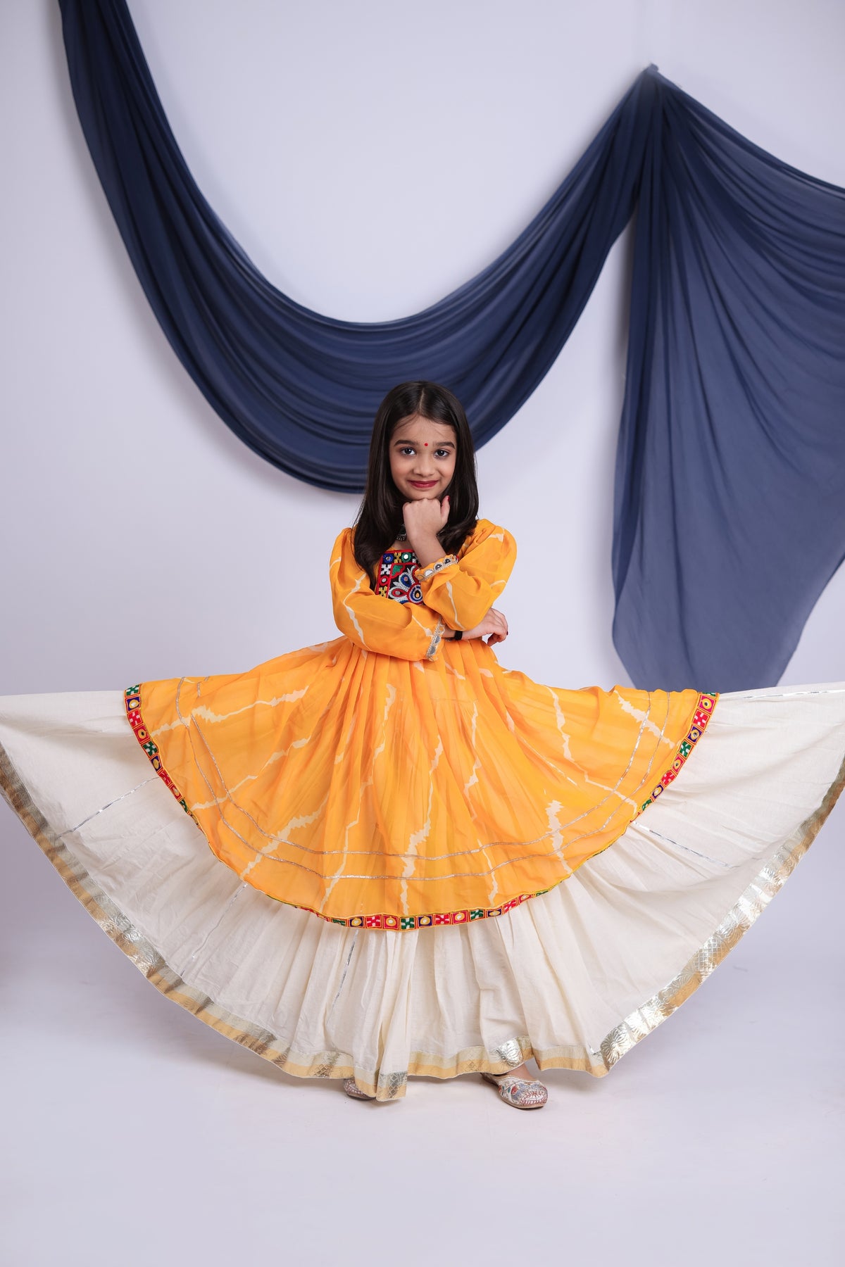 Stylish Yellow Cotton Bandhani Print Indo Western Lehenga Choli for Girls with Dupatta