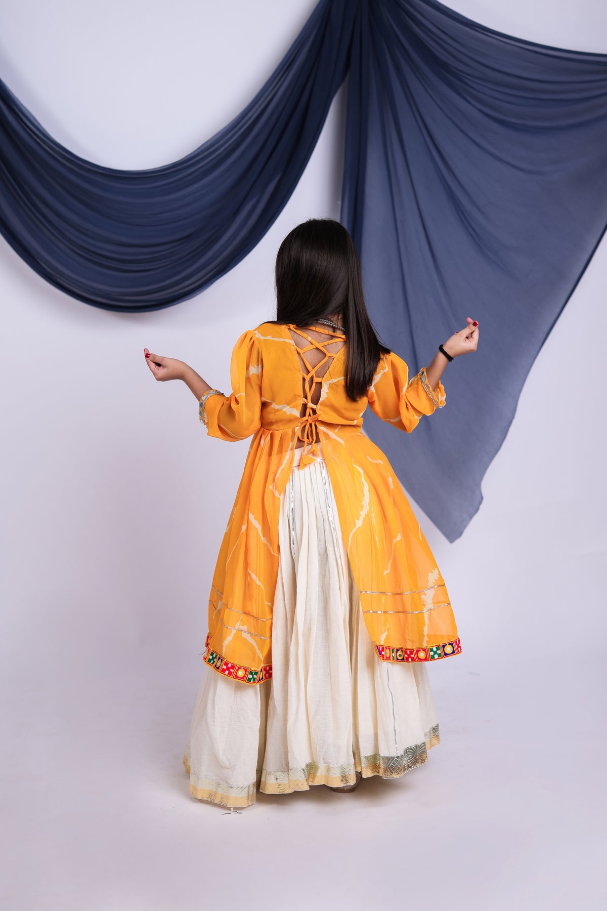 Stylish Yellow Cotton Bandhani Print Indo Western Lehenga Choli for Girls with Dupatta