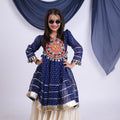 Cute Navy Blue Cotton Bandhani Print Indo Western Lehenga Choli for Girls with Dupatta