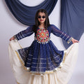 Cute Navy Blue Cotton Bandhani Print Indo Western Lehenga Choli for Girls with Dupatta