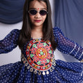 Cute Navy Blue Cotton Bandhani Print Indo Western Lehenga Choli for Girls with Dupatta