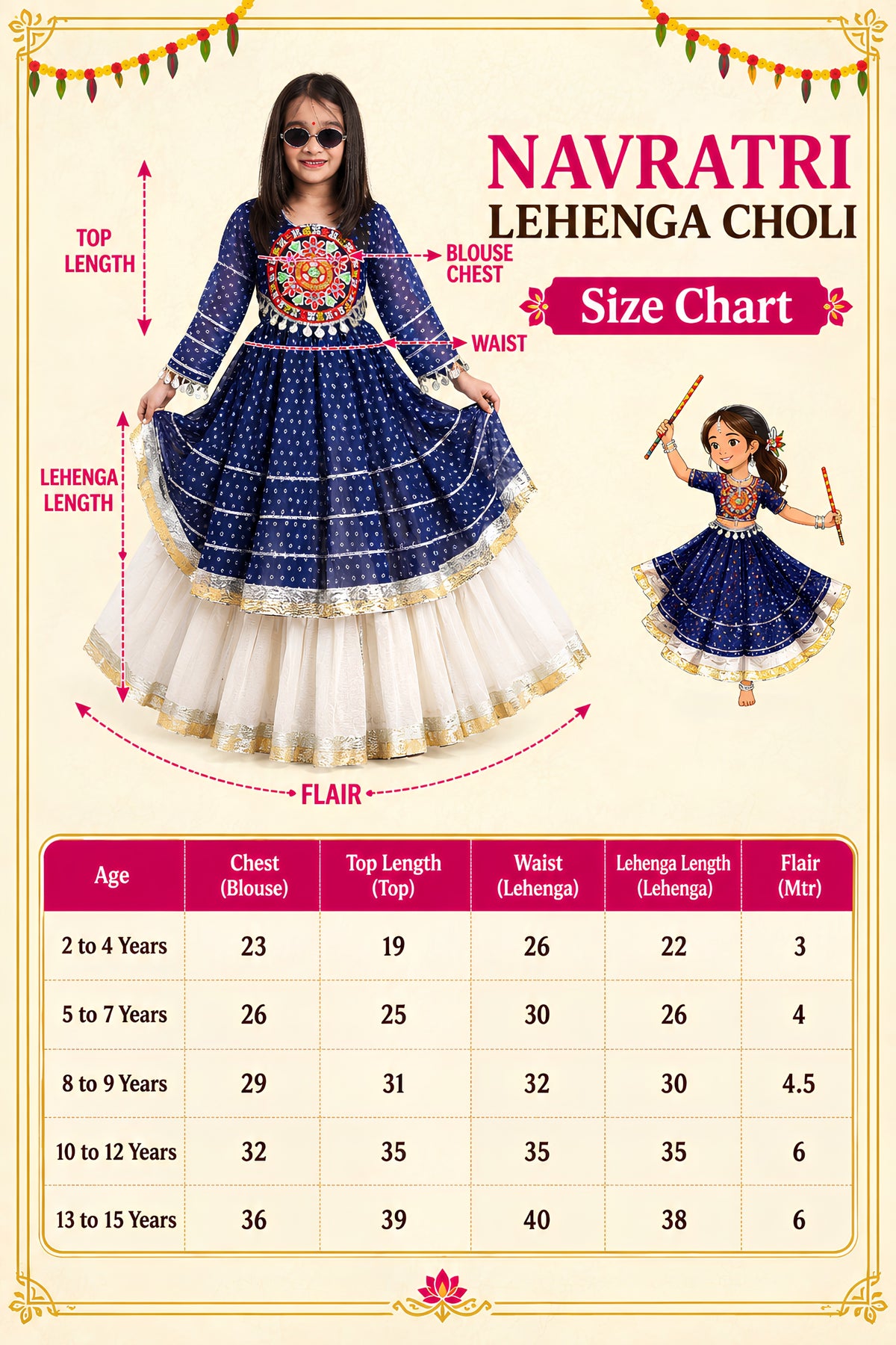 Cute Navy Blue Cotton Bandhani Print Indo Western Lehenga Choli for Girls with Dupatta
