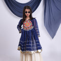Cute Navy Blue Cotton Bandhani Print Indo Western Lehenga Choli for Girls with Dupatta