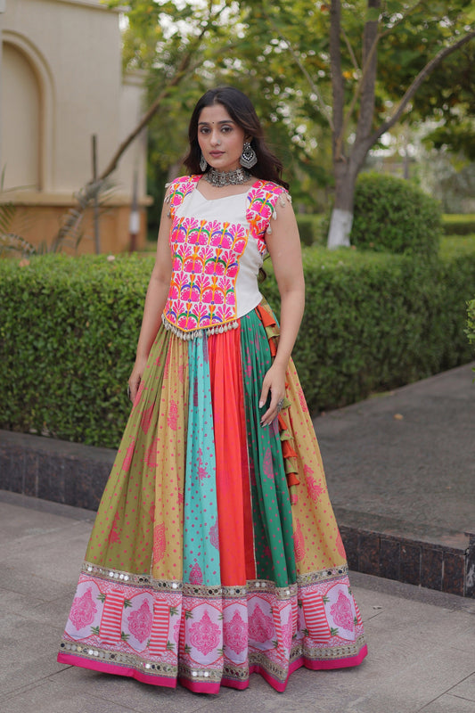 Wonderful Multicolor Cotton Embroidered Indo Western Designer Lehenga Choli for Women