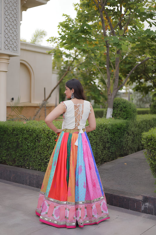 Wonderful Multicolor Cotton Embroidered Indo Western Designer Lehenga Choli for Women