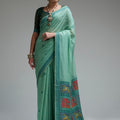 Refreshing Mint Green Soft Jamdani Cotton Saree Printed Work for Women