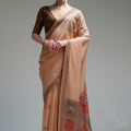 Stylish Peach Jamdani Cotton Saree Printed Work for Women