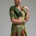 Graceful Lime Green Jamdani Cotton Saree Printed Work for Women