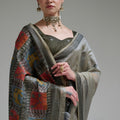 Luxury Grey Jamdani Cotton Saree with Traditional Printed Work for Women