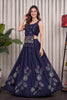 Stylish Navy Blue Vichitra Silk Embroidered Indo Western Navratri Lehenga Choli for Women