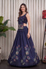 Stylish Navy Blue Vichitra Silk Embroidered Indo Western Navratri Lehenga Choli for Women