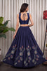 Stylish Navy Blue Vichitra Silk Embroidered Indo Western Navratri Lehenga Choli for Women
