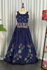 Stylish Navy Blue Vichitra Silk Embroidered Indo Western Navratri Lehenga Choli for Women