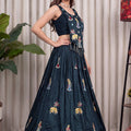 Elegant Dark Teal Green Vichitra Silk Embroidered Indo Western Navratri Lehenga Choli for Women