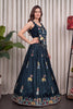 Elegant Dark Teal Green Vichitra Silk Embroidered Indo Western Navratri Lehenga Choli for Women
