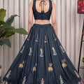 Elegant Dark Teal Green Vichitra Silk Embroidered Indo Western Navratri Lehenga Choli for Women