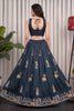 Elegant Dark Teal Green Vichitra Silk Embroidered Indo Western Navratri Lehenga Choli for Women