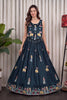 Elegant Dark Teal Green Vichitra Silk Embroidered Indo Western Navratri Lehenga Choli for Women