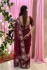Elegant Wine Soft Tabby Silk Embroidery Cutwork Saree for Women