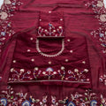 Elegant Wine Soft Tabby Silk Embroidery Cutwork Saree for Women