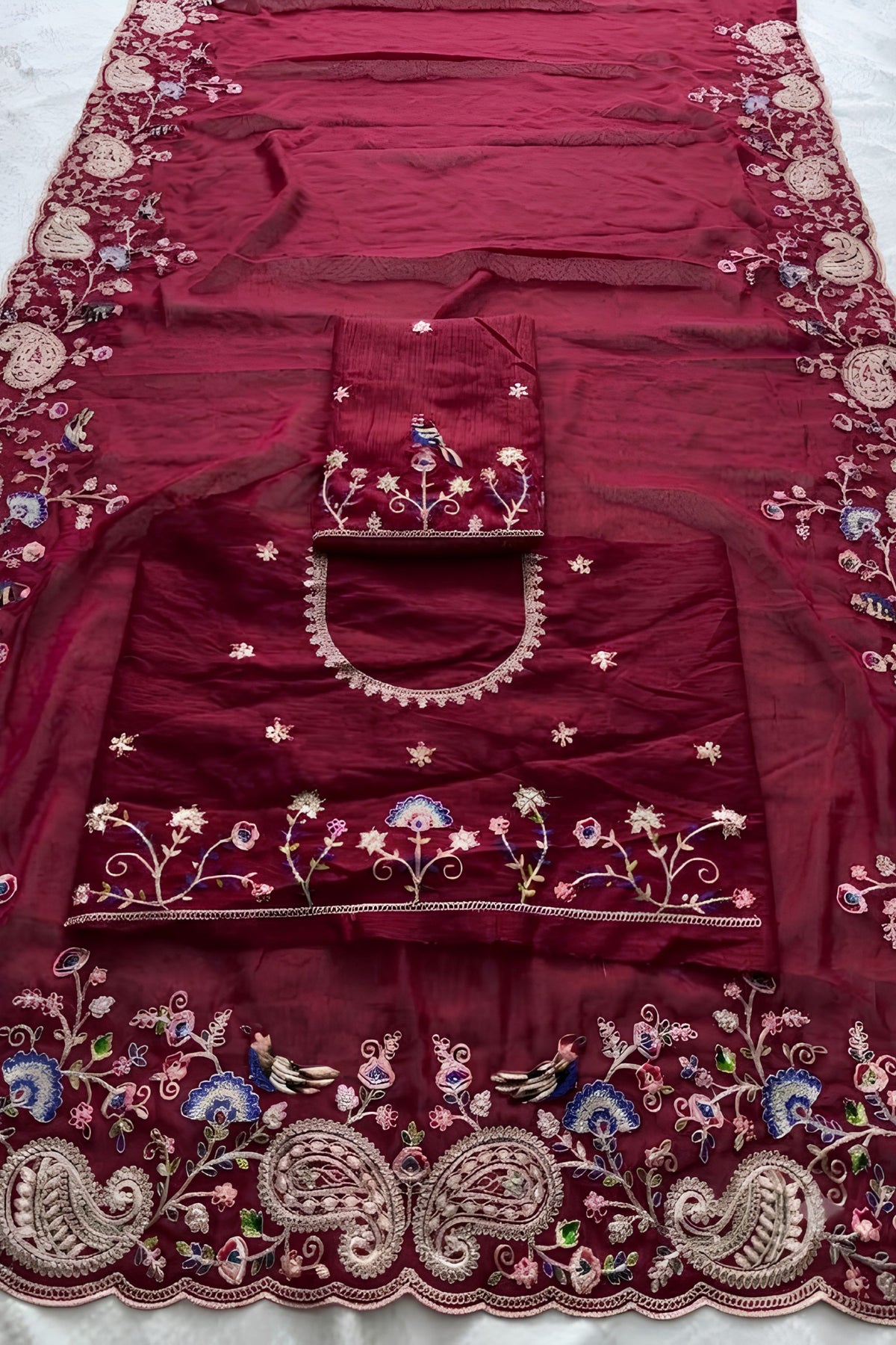 Elegant Wine Soft Tabby Silk Embroidery Cutwork Saree for Women