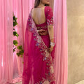 Elegant Rani Pink Soft Tabby Silk Embroidery Cutwork Saree for Women