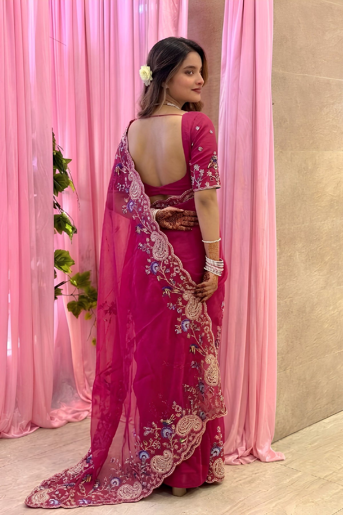 Elegant Rani Pink Soft Tabby Silk Embroidery Cutwork Saree for Women