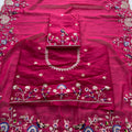 Elegant Rani Pink Soft Tabby Silk Embroidery Cutwork Saree for Women