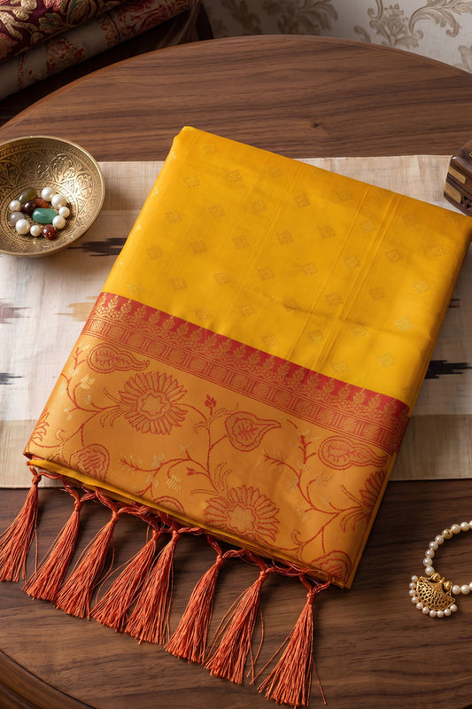 Vibrant Yellow Silk Jacquard Work Saree for Women