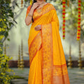 Vibrant Yellow Silk Jacquard Work Saree for Women