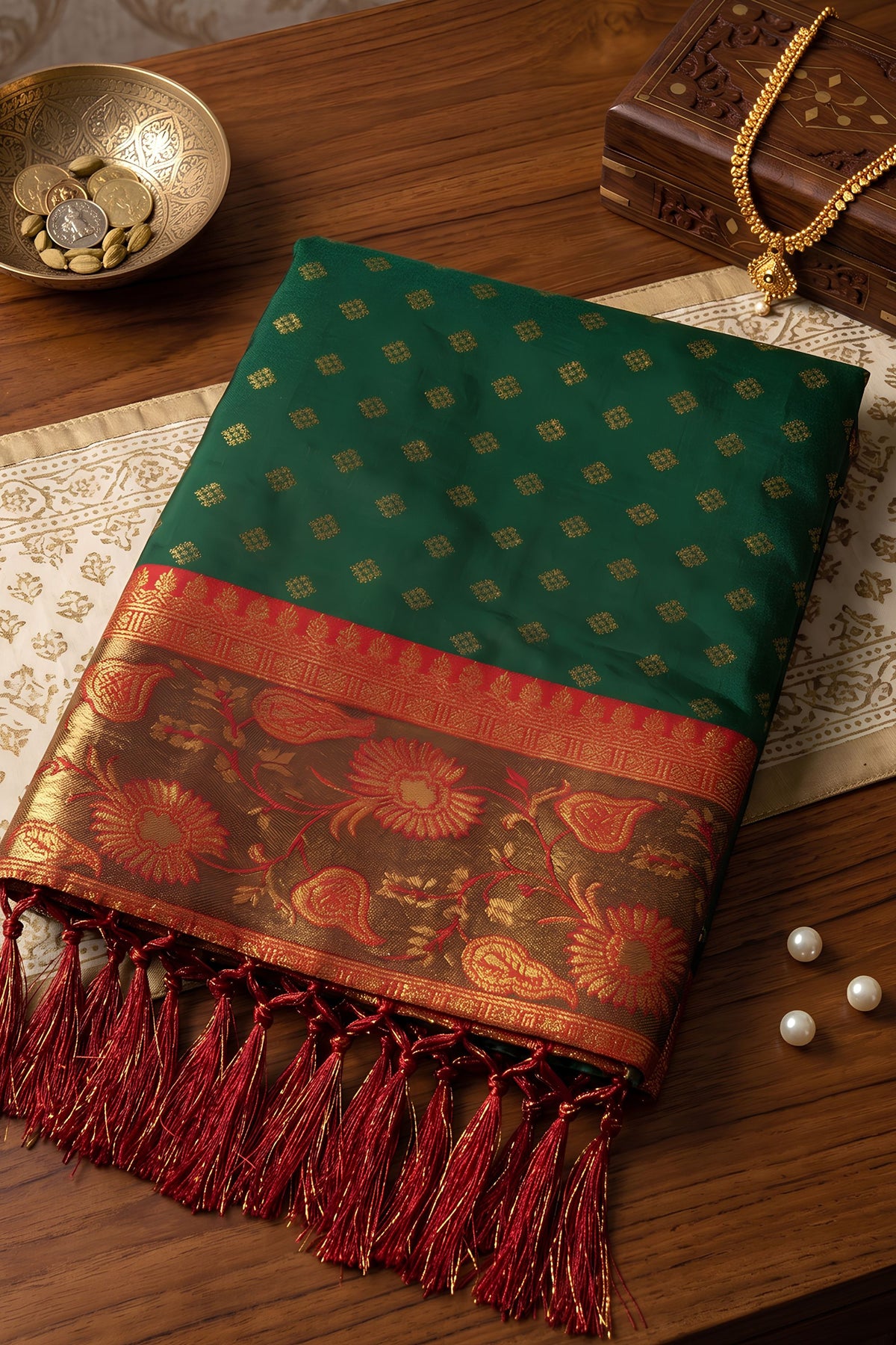 Elegant Dark Green Silk Jacquard Work Saree Border for Women
