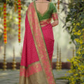 Beautiful Rani Pink Silk Jacquard Work Saree for Women