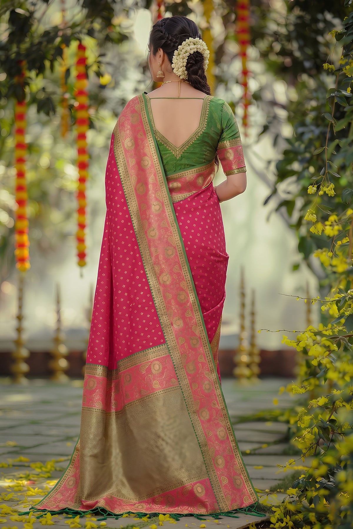 Beautiful Rani Pink Silk Jacquard Work Saree for Women