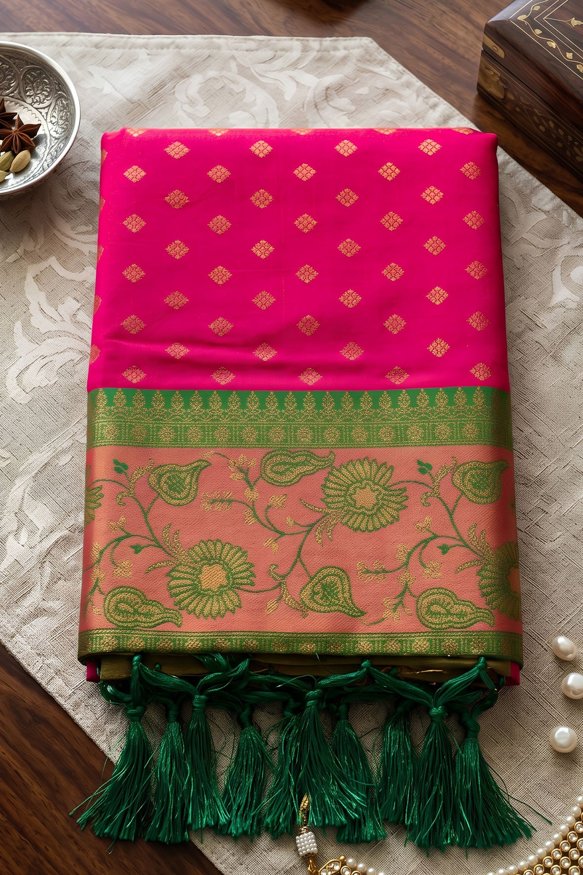 Beautiful Rani Pink Silk Jacquard Work Saree for Women