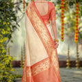 Stylish Cream Silk Jacquard Work Saree for Women