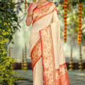 Stylish Cream Silk Jacquard Work Saree for Women