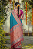 Royal Teal Blue Silk Jacquard Work Saree for Women