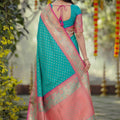 Wonderful Turquoise Blue Silk Jacquard Work Saree for Women