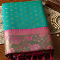 Wonderful Turquoise Blue Silk Jacquard Work Saree for Women