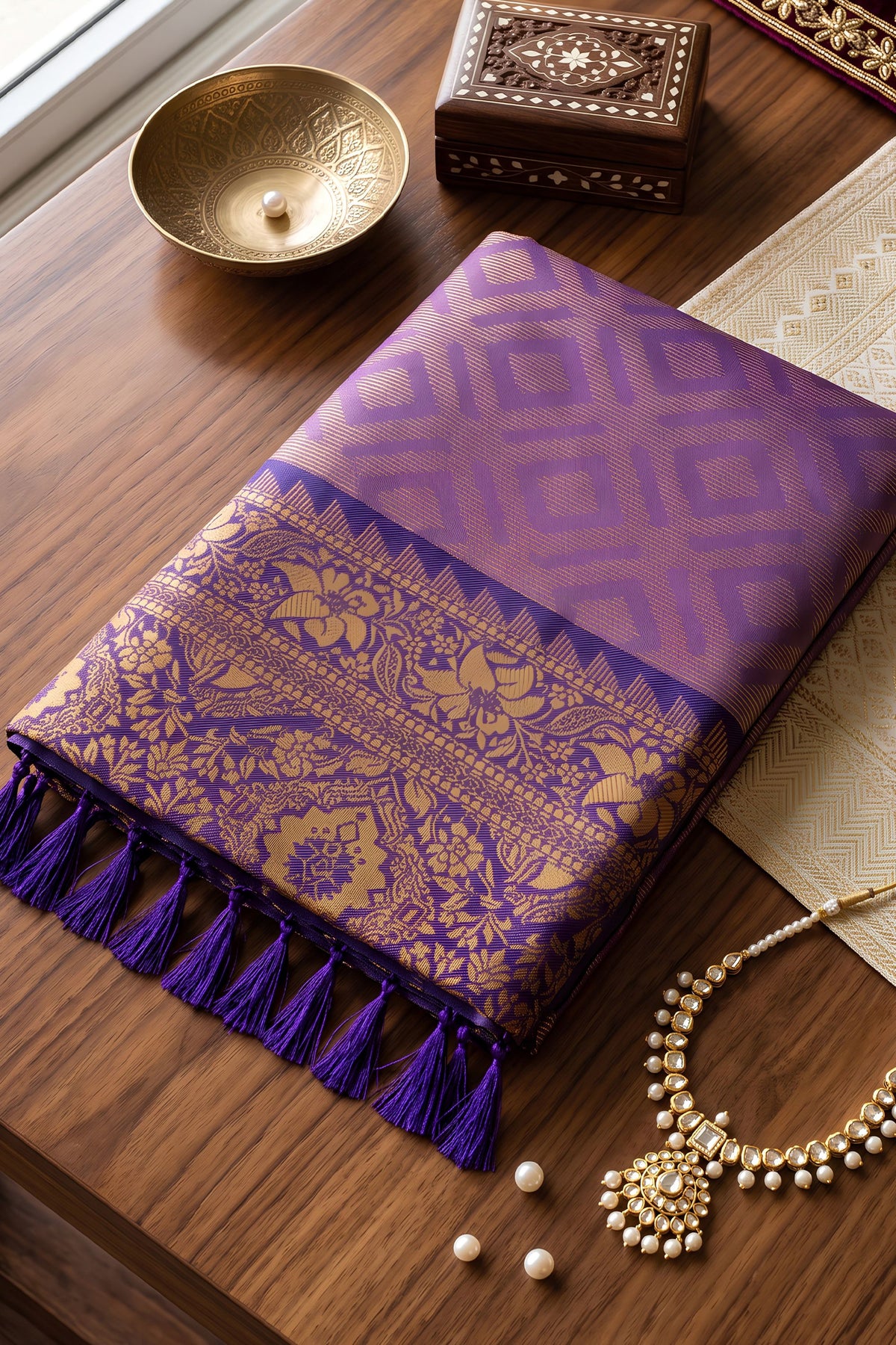 Royal Purple Silk Jacquard Woven Zari Saree for Women