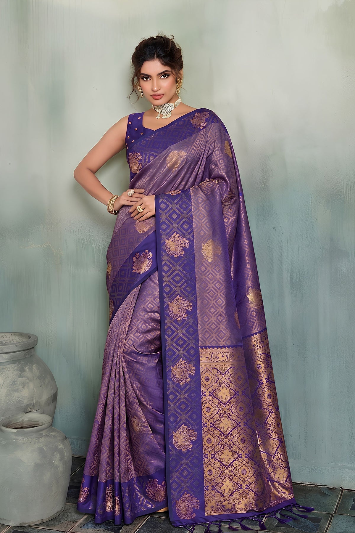 Royal Purple Silk Jacquard Woven Zari Saree for Women
