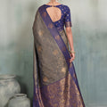 Stylish Grey Silk Jacquard Woven Zari Saree for Women