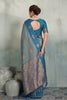 Wonderful Blue Silk Jacquard Zari Woven Saree for Women